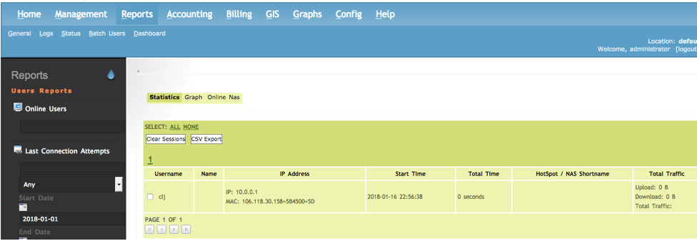 daloradius正常显示nas信息